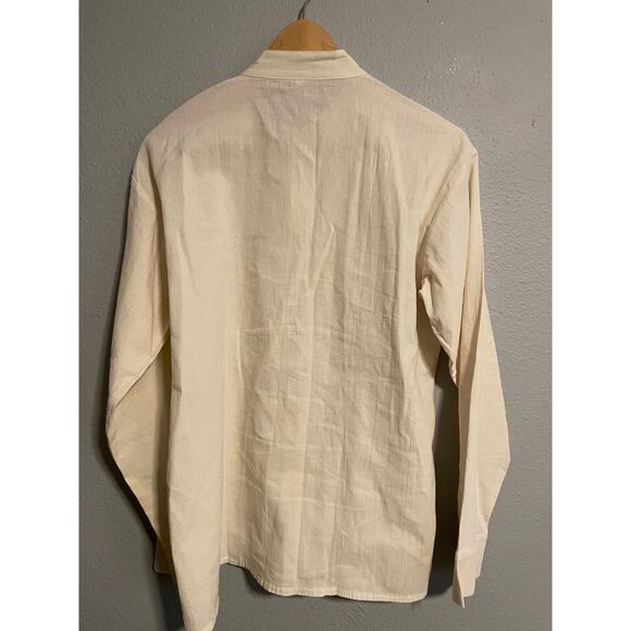 Womens Top Medium Cream Linen Blend Embroidered Button Up Pockets Lagenlook Boho - Picture 3 of 6